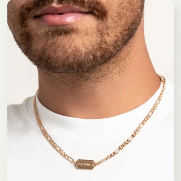 Paparazzi"Strong" Suit Necklace Gold Unisex Inspirational Lead/Nickel Free New - Picture 2 of 4